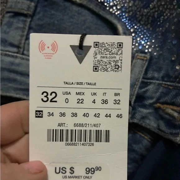 Zara NWT ripped wide leg rhinestone sequin jeans 6688/211 - Picture 9 of 9